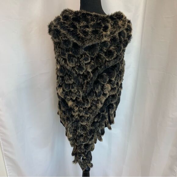 Brown black rabbit fur shawl poncho scarf winter fall - Picture 3 of 6